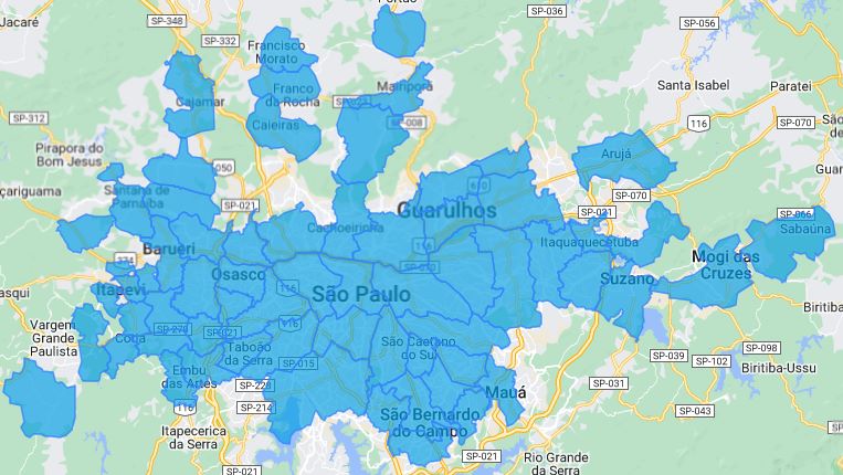 Mapa de Cobertura MBFlex em São Paulo